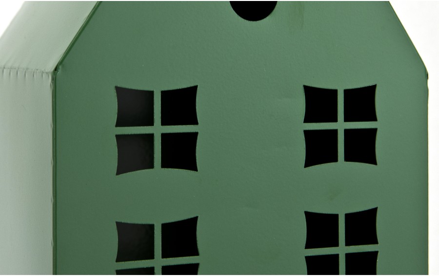 Domek dekoracyjny metalowy 55 cm czerwony – całoroczna lampionowa ozdoba do wnętrz