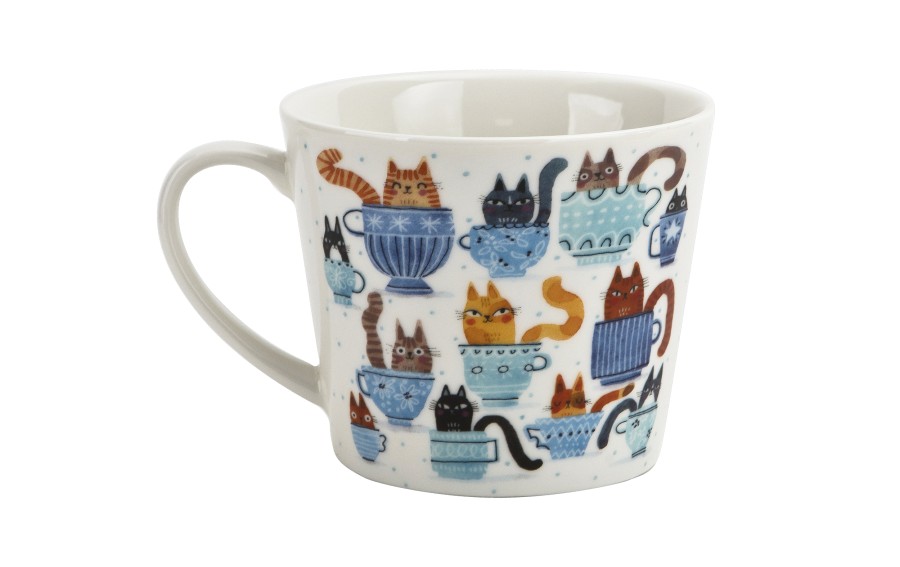 Kubek porcelanowy 610 ml prosty Koty w filiżankach