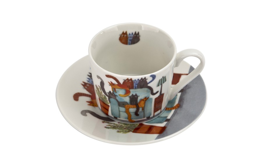 Filiżanka porcelanowa 230 ml + spodek Koci Świat Koty na fotelu