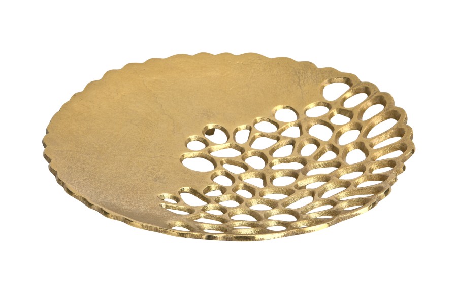 Patera ozdobna ażurowa 30 cm Liść złoty