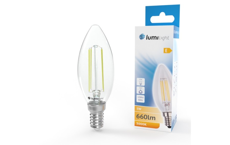 Żarówka LED świeca C37 FLM E14 5,5W Ciepła