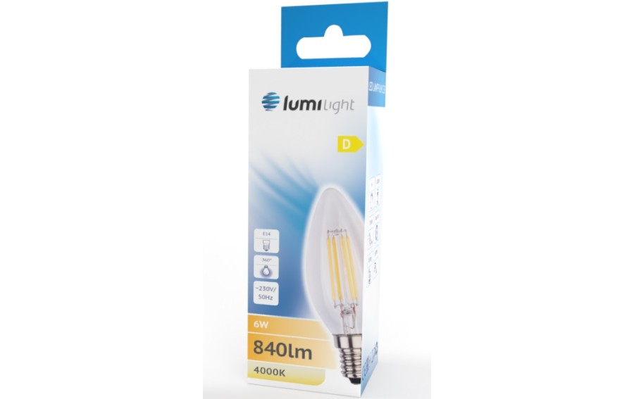Żarówka LED świeca C37 FLM E14 6,5W Neutral
