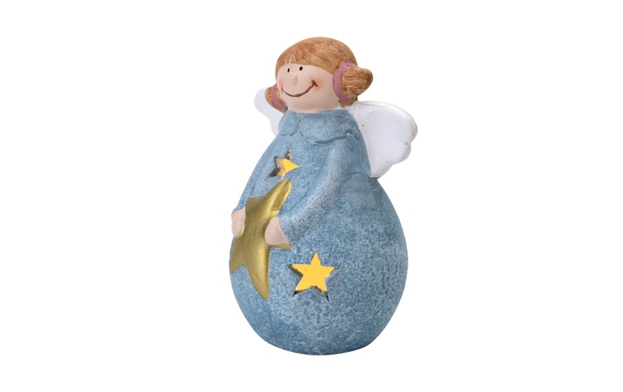 Figurka ozdobna świecąca Aniołek niebieski 14 cm