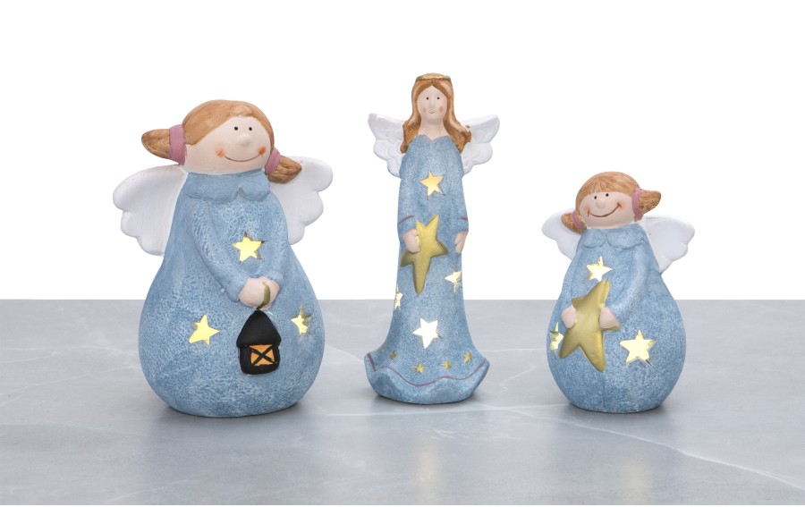 Figurka ozdobna świecąca Aniołek niebieski 19,5 cm