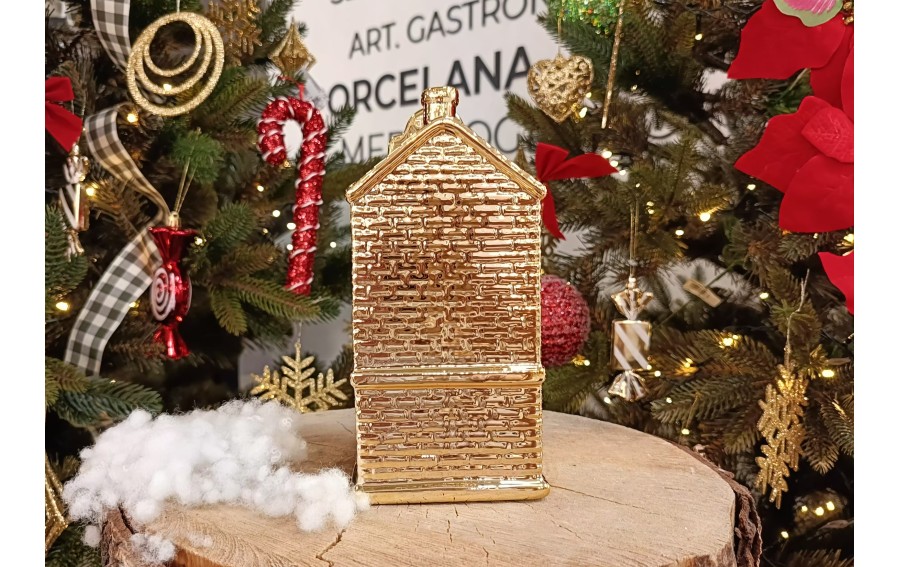 Ceramiczna ozdoba Kamieniczka LED świecąca złota duża 20 cm