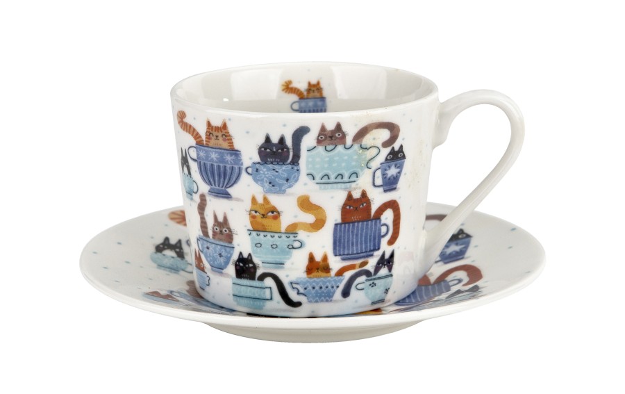 Filiżanka porcelanowa 230 ml + spodek Koty w filiżankach