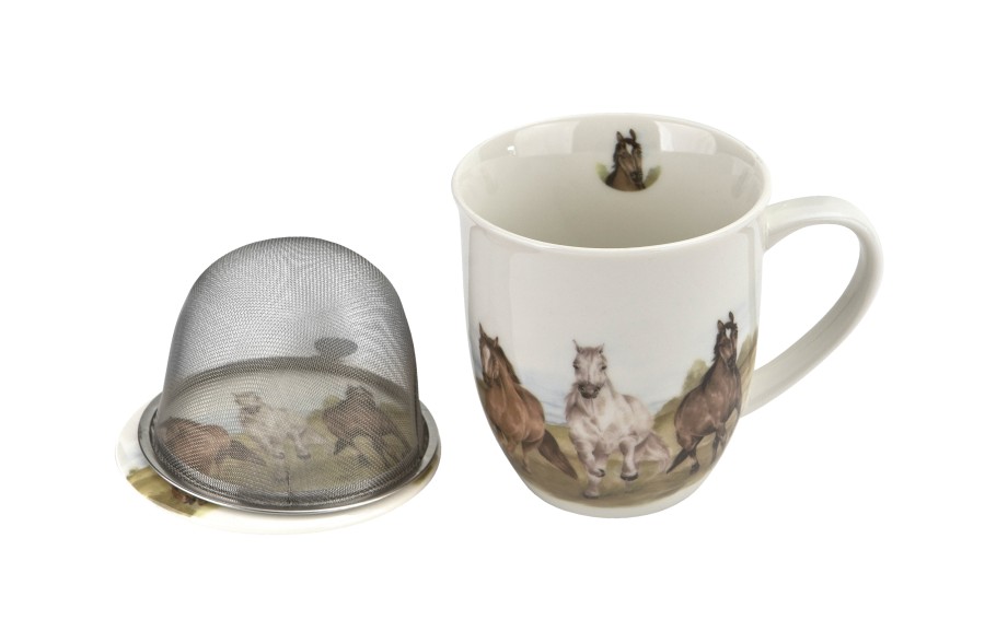 Kubek porcelanowy 400 ml z zaparzaczem KONIE W GALOPIE