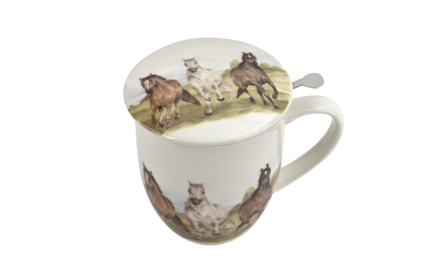 Kubek porcelanowy 400 ml z zaparzaczem KONIE W GALOPIE