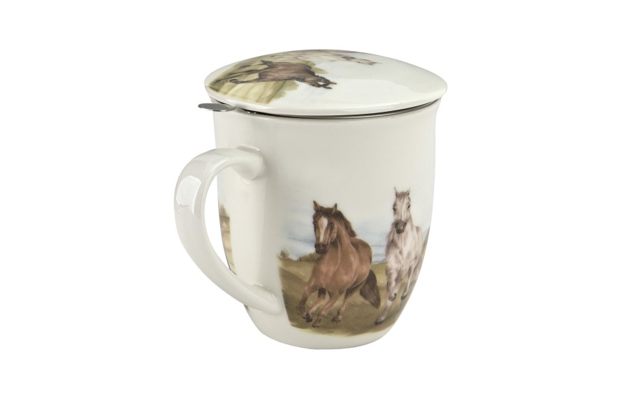 Kubek porcelanowy 400 ml z zaparzaczem KONIE W GALOPIE