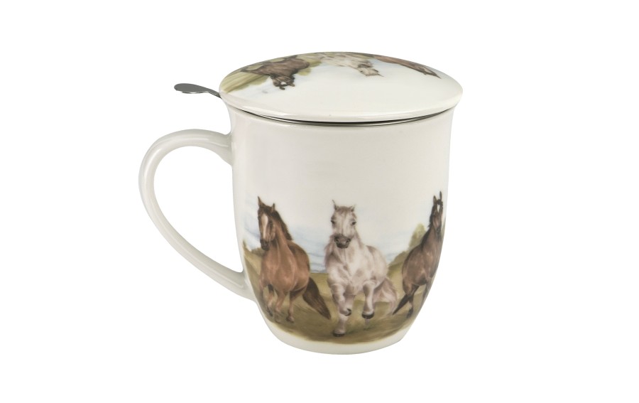 Kubek porcelanowy 400 ml z zaparzaczem KONIE W GALOPIE