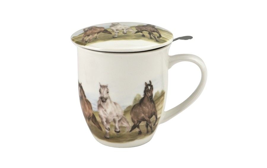 Kubek porcelanowy 400 ml z zaparzaczem KONIE W GALOPIE