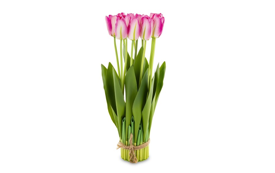 Bukiet 12 sztucznych tulipanów 38 cm różowo-białe