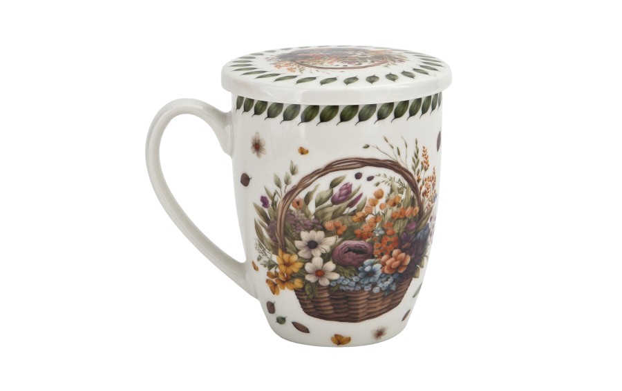 Kubek porcelanowy 360 ml z zaparzaczem Kwiaty Polne