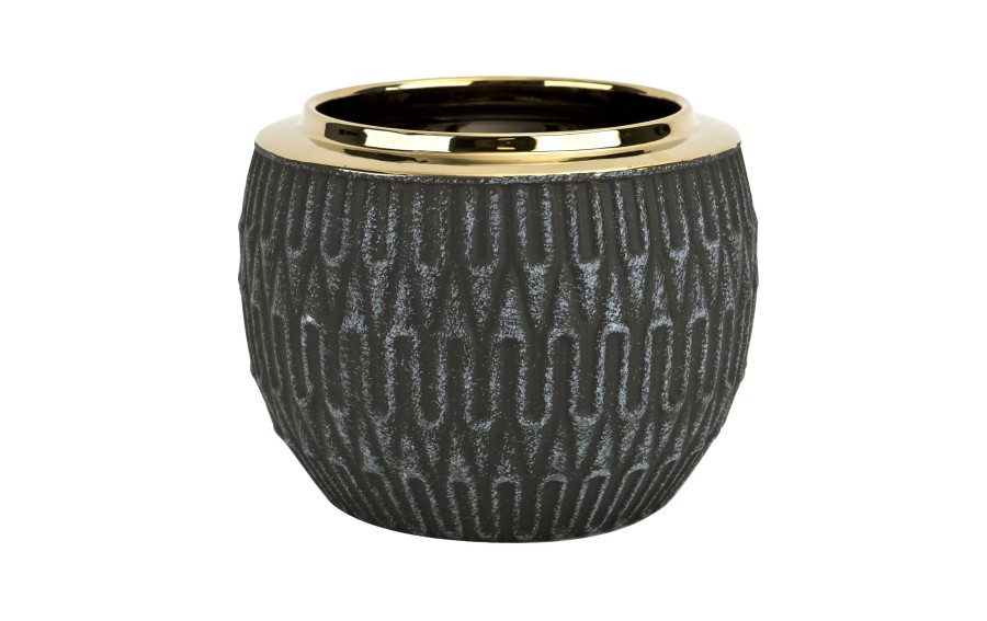 Ceramiczna Osłonka na doniczkę 15,5 cm Czarno-złota