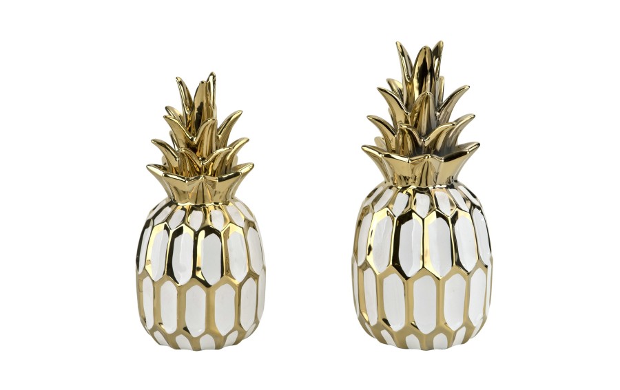 Dekoracja z ceramiki Ananas biało-złoty 164414