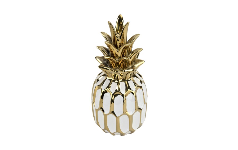 Dekoracja z ceramiki Ananas biało-złoty 164414