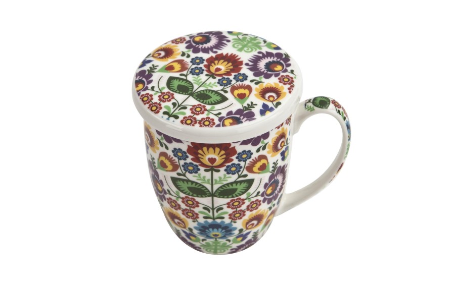 Kubek porcelanowy 350 ml z zaparzaczem Łowicz
