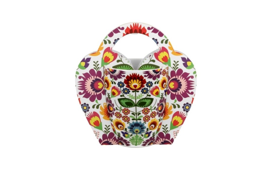 Kubek porcelanowy 350 ml Łowicz w koszyczku
