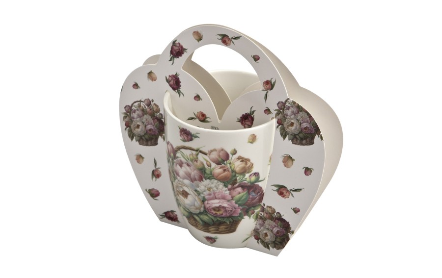 Kubek porcelanowy 360 ml Kwiaty Piwonie w koszyczku