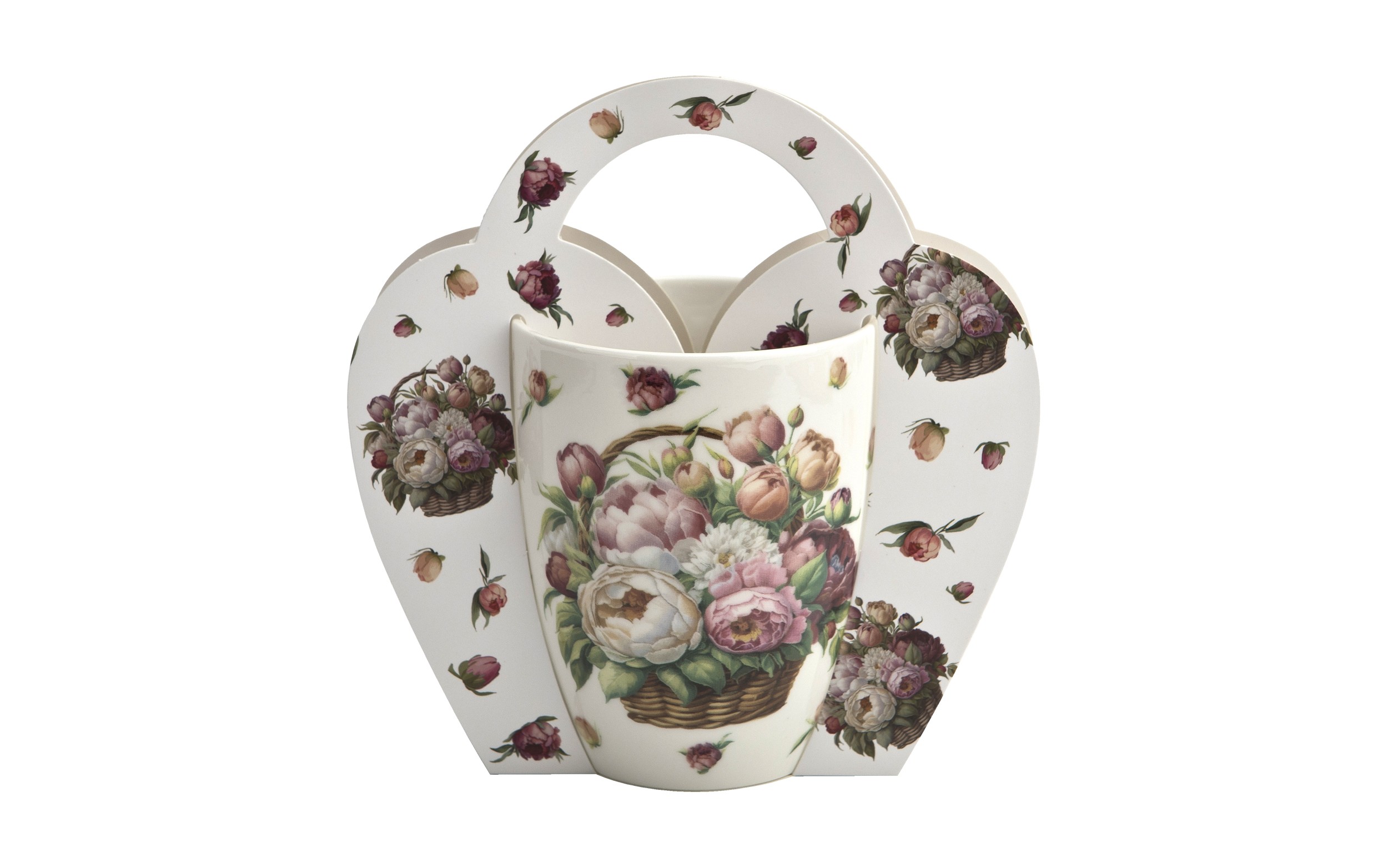 Kubek porcelanowy 360 ml Kwiaty Piwonie w koszyczku
