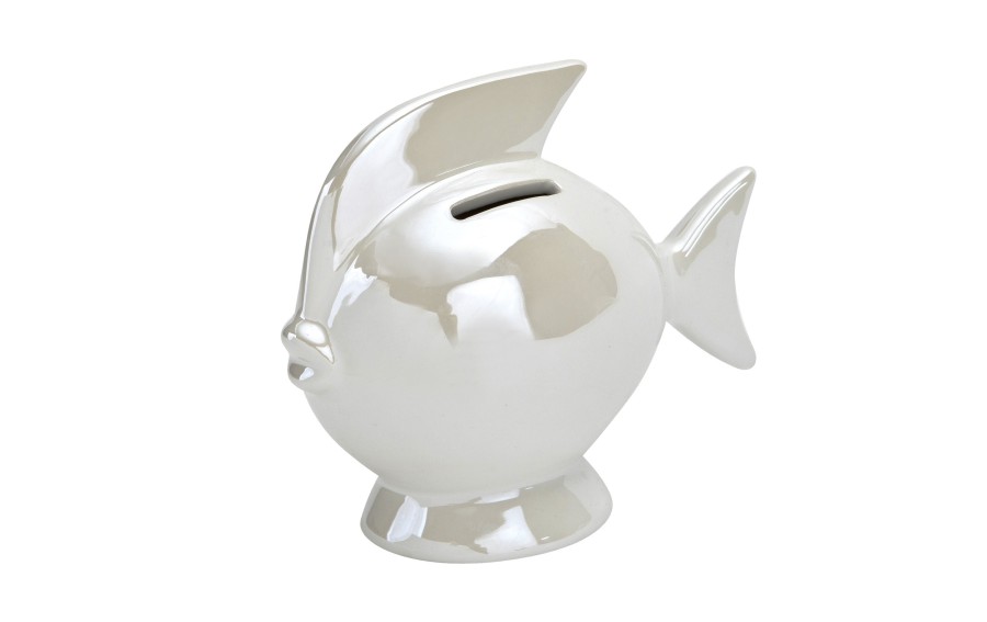 Skarbonka ceramiczna Ryba biała mała 14x7,5 cm