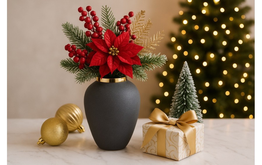 Wazon ceramiczny 27 cm szaro-złoty 179097