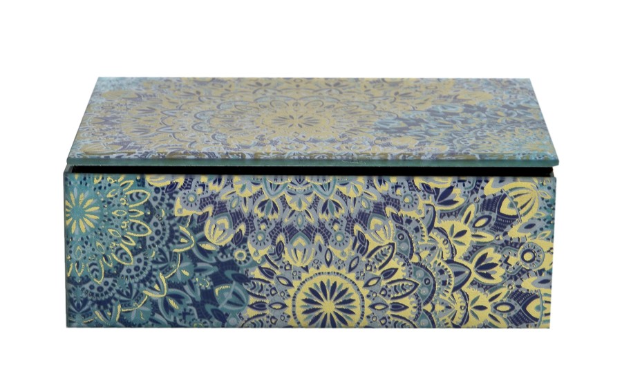 Szkatułka na biżuterię szklana niebieska 15,5x11,5x5,5 cm