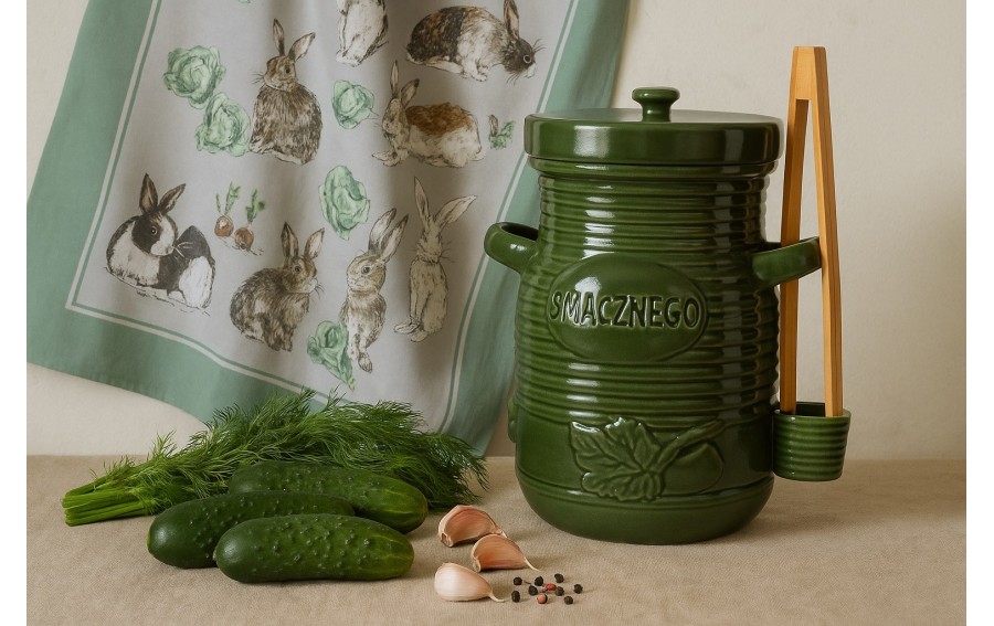 Pojemnik ceramiczny 3,5 L na ogórki ze szczypcami Smacznego 3187