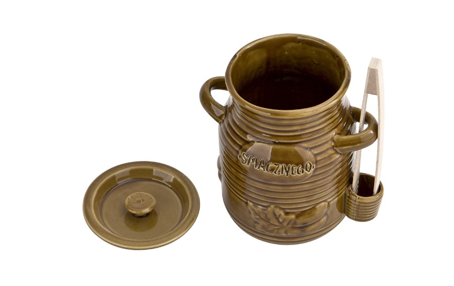 Pojemnik ceramiczny 3,5 L na ogórki ze szczypcami Smacznego 3170 miodowy