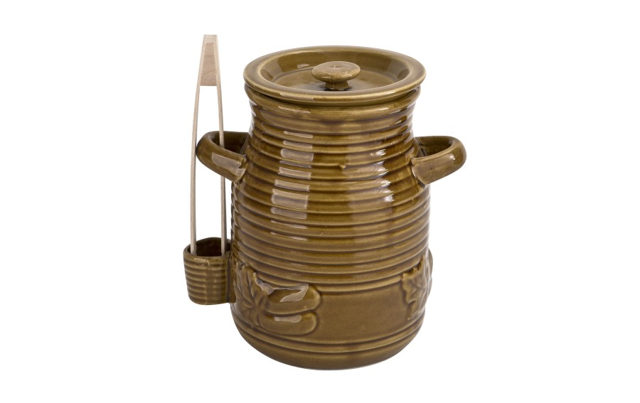 Pojemnik ceramiczny 3,5 L na ogórki ze szczypcami Smacznego 3170 miodowy