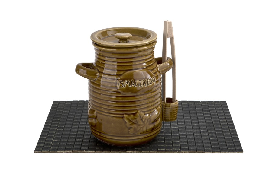 Pojemnik ceramiczny 3,5 L na ogórki ze szczypcami Smacznego 3170 miodowy