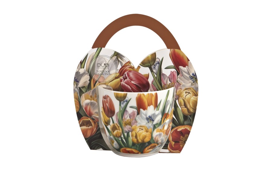 Kubek porcelanowy 460 ml Tulipany w koszyczku