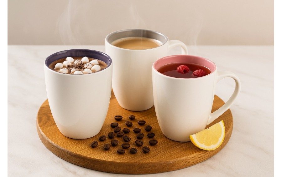 Kubek porcelanowy 470 ml Biały - różowy