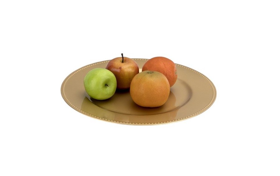 Talerz dekoracyjny plastikowy 33 cm złoty kropki160237