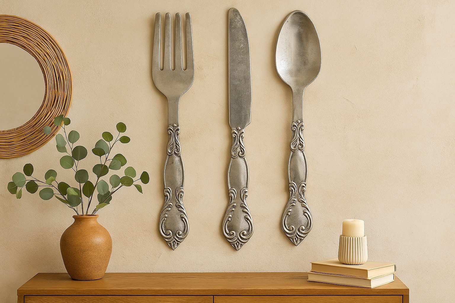 Dekoracja metalowy komplet sztućców 3 szt. 62 cm