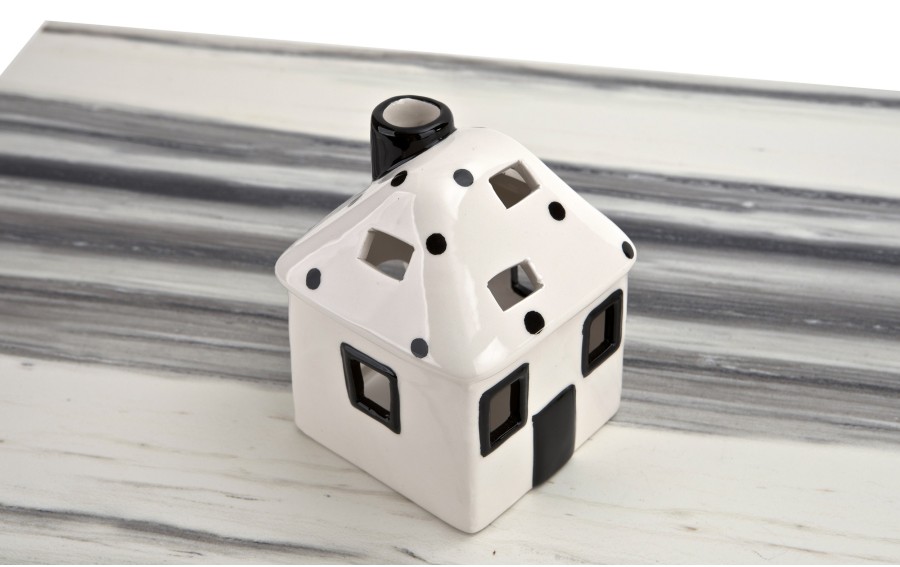 Domek ceramiczny na t-light biało-czarny 15 cm