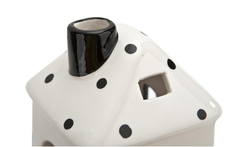 Domek ceramiczny na t-light biało-czarny 15 cm