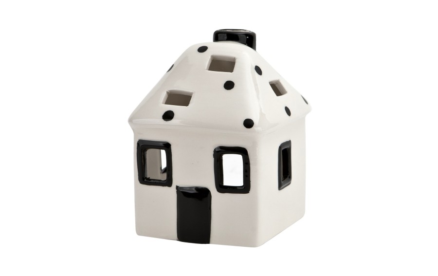 Domek ceramiczny na t-light biało-czarny 15 cm