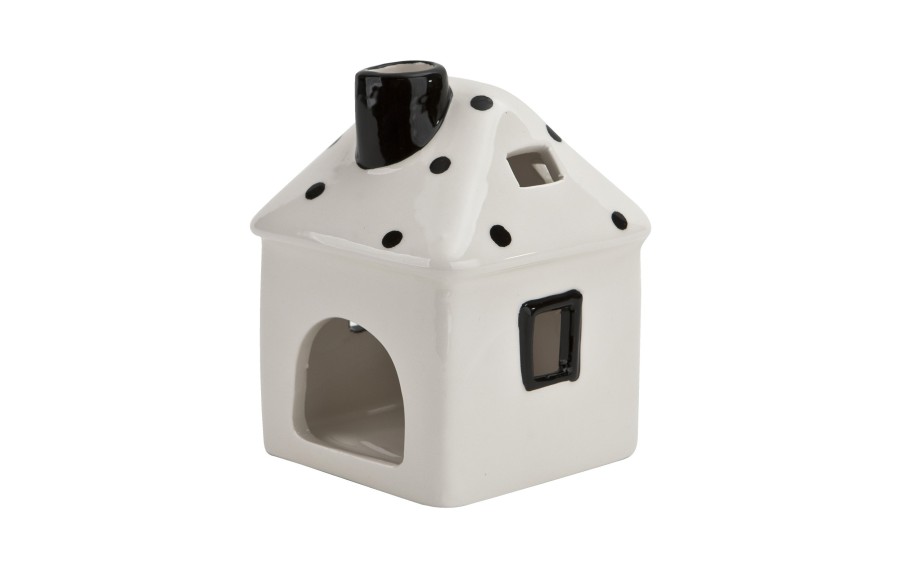 Domek ceramiczny na t-light biało-czarny 15 cm