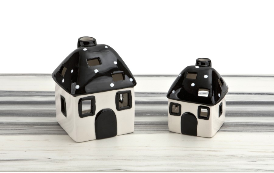 Domek ceramiczny na t-light czarno-biały 15 cm