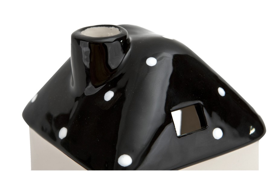 Domek ceramiczny na t-light czarno-biały 15 cm
