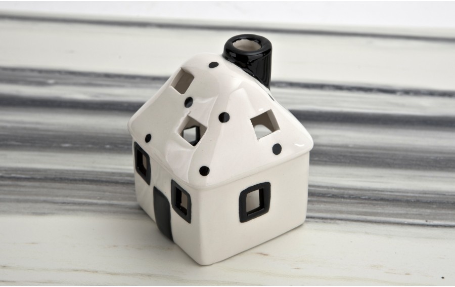Domek ceramiczny na t-light biało-czarny 11 cm