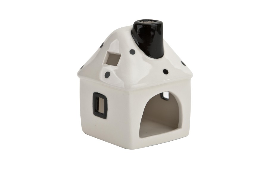 Domek ceramiczny na t-light biało-czarny 11 cm