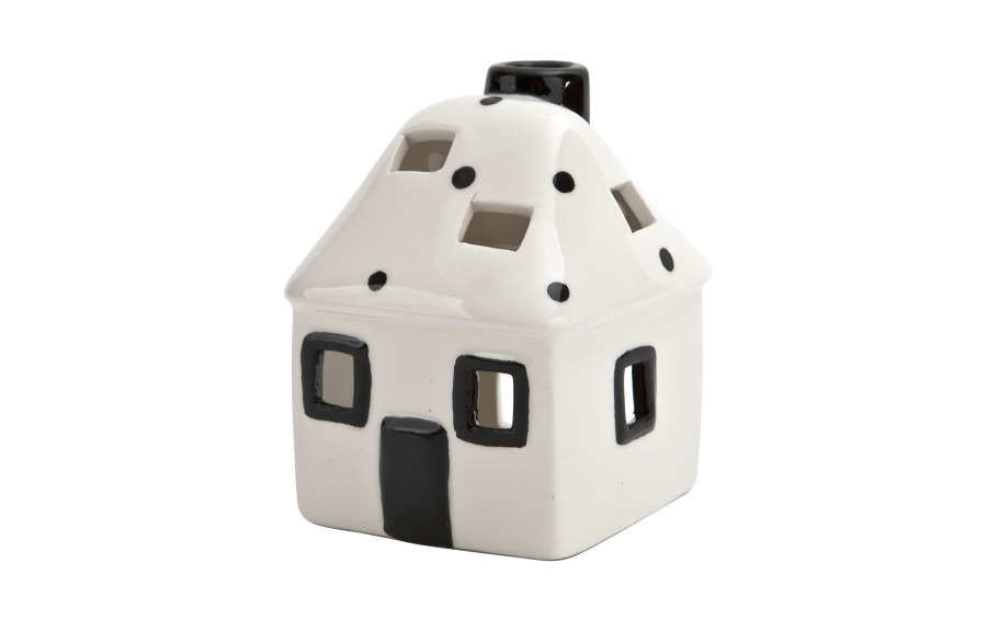 Domek ceramiczny na t-light biało-czarny 11 cm