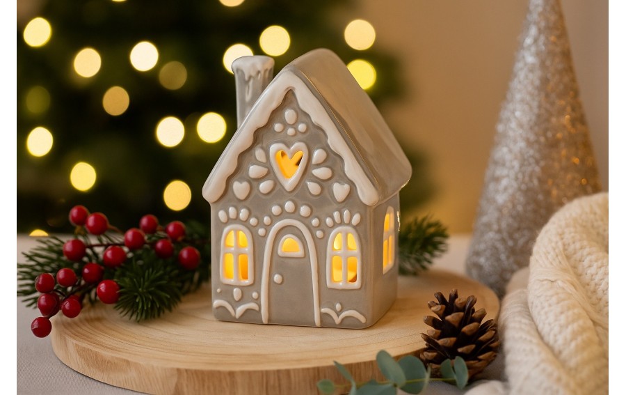 Domek ceramiczny na t-light beżowy 17,5 cm