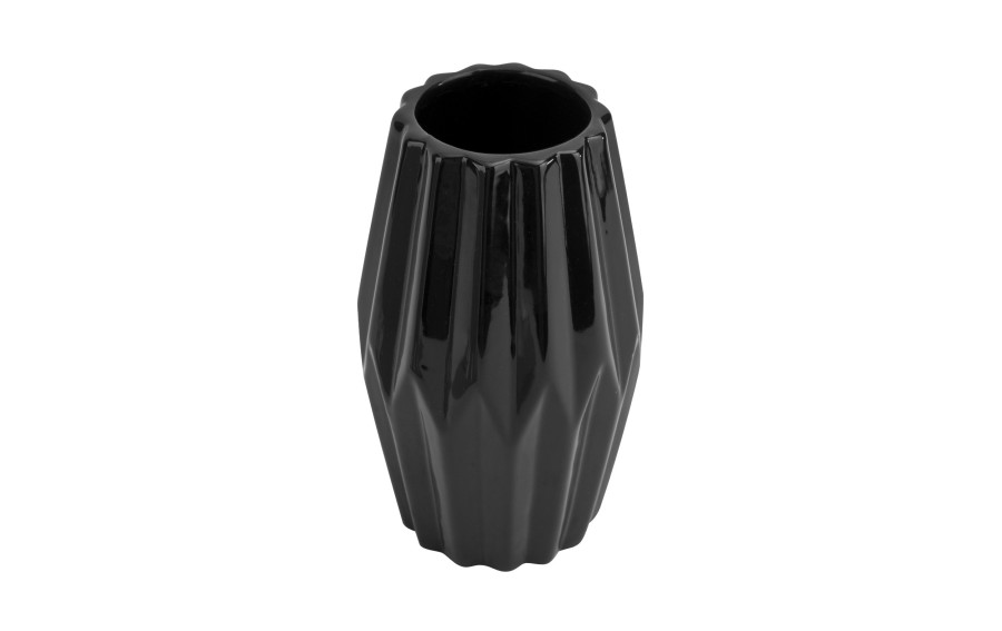 Wazon ceramiczny 26 cm karbowany czarny