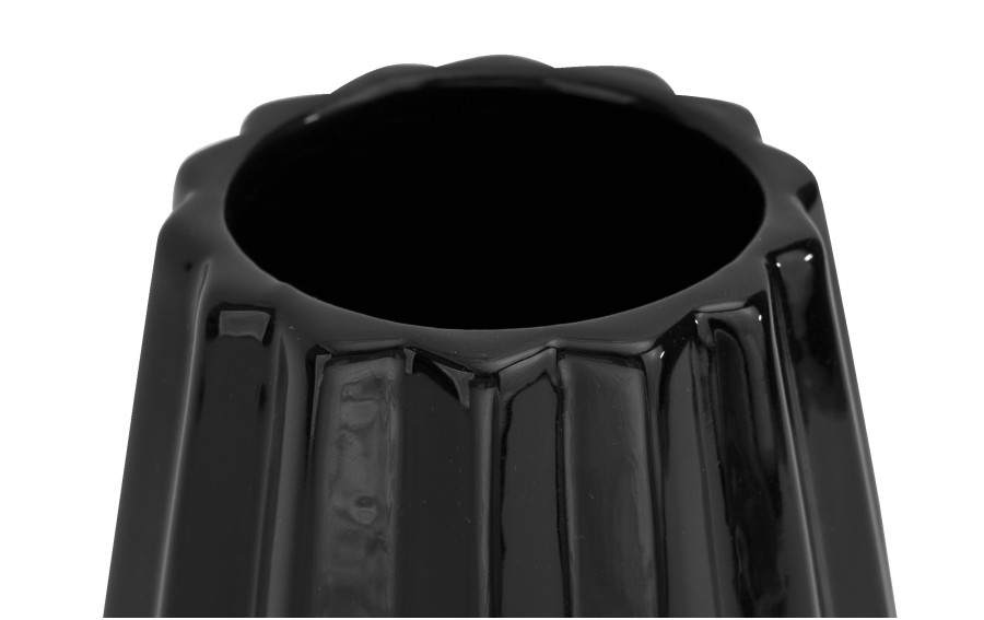 Wazon ceramiczny 26 cm karbowany czarny