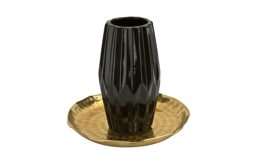 Wazon ceramiczny 26 cm karbowany czarny