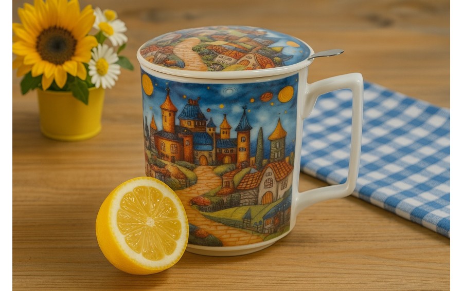 Kubek porcelanowy 450 ml z zaparzaczem Modern Sleepy Kingdom