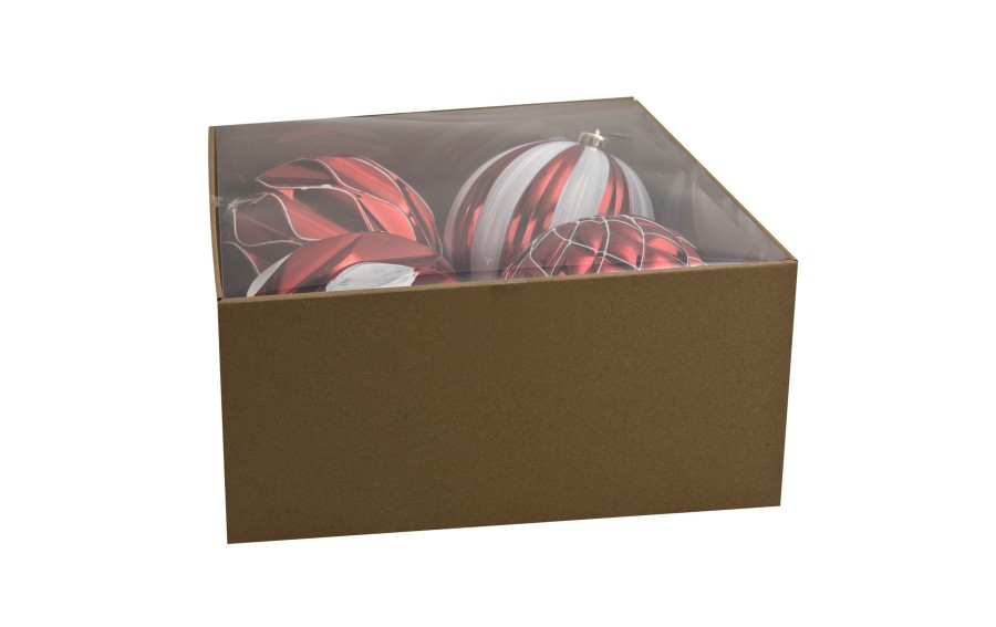 Komplet 4 bombek plastikowych 15 cm czerwień-biały 8519